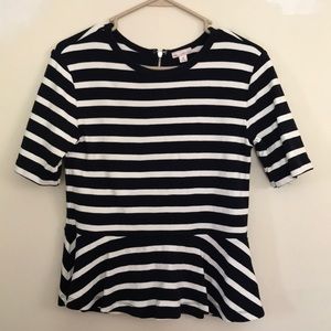 GAP navy and cream striped peplum top